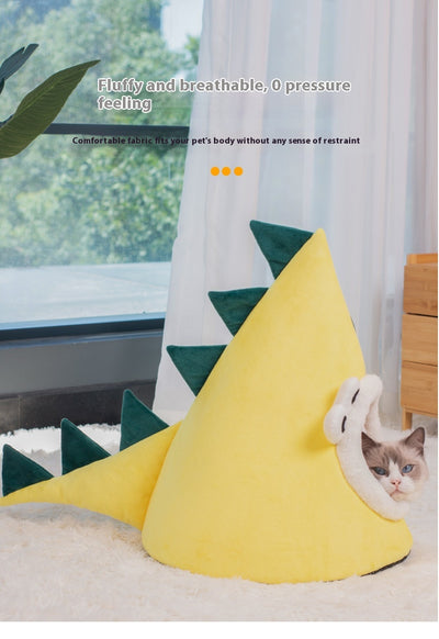 Cama Dinosaurio Amarillo para Gatos - Nido Cerrado Cálido Todo Clima - Image 12