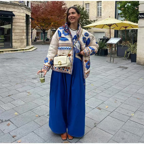 Chaqueta Acolchada de Algodón con Estampado Geométrico para Mujer