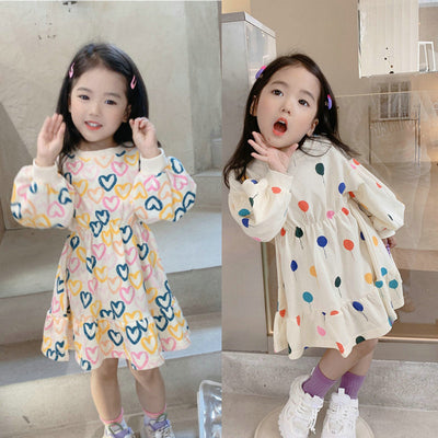 Vestido Infantil Manga Larga con Estampado de Globos de Amor