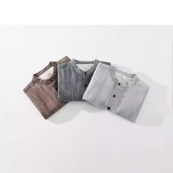 Camisa Retro de Lino con Cuello Mao para Hombre - Diseño Clásico Casual