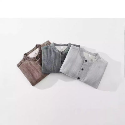 Camisa Retro de Lino con Cuello Mao para Hombre - Diseño Clásico Casual - Image 2