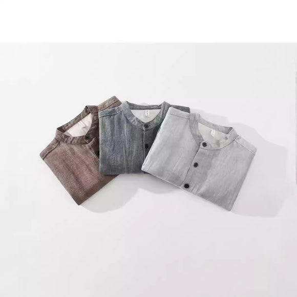 Camisa Retro de Lino con Cuello Mao para Hombre - Diseño Clásico Casual
