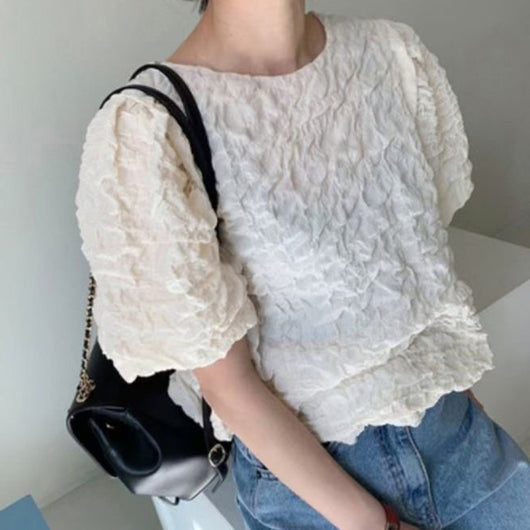 Blusa Elegante para Mujer Cuello Redondo con Mangas Abullonadas - Image 3