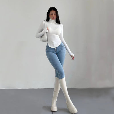 Blusa Ajustada de Cuello Alto Sexy y Elegante para Otoño e Invierno - Image 4