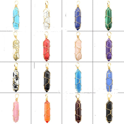 Collar Colgante de Cristal Hexagonal Envuelto a Mano con Piedra Natural - Image 75
