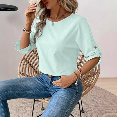 Blusa Casual de Cuello Redondo Diseño Elegante y Minimalista para Mujer
