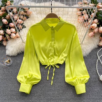 Top Crop Satinado Ajustado Estilo Cocción Ligera para Mujer - Image 11