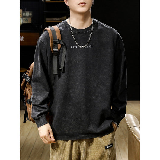 Camiseta Vintage Desgastada Estilo Americano de Manga Larga para Hombre - Image 6
