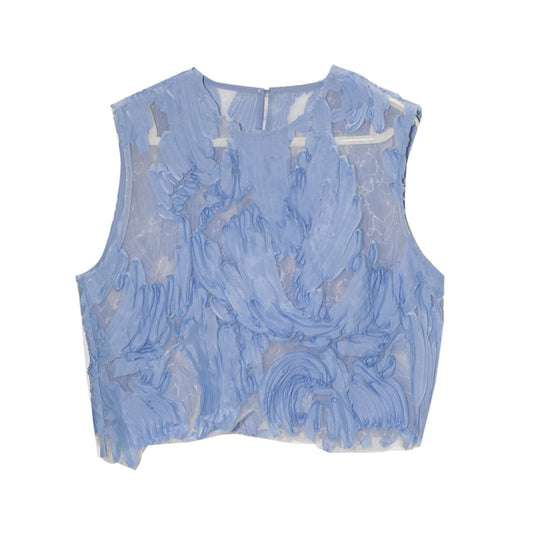 Blusa de Encaje con Recortes Ondulados y Costuras Decorativas - Image 2