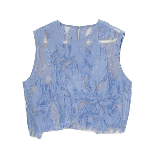 Blusa de Encaje con Recortes Ondulados y Costuras Decorativas - Image 2