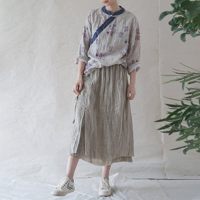 Falda Lino Teñido Vintage Slim con Borde Deshilachado - Diseño Retro Versátil - Image 14
