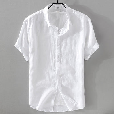 Camisa de Lino Puro Manga Corta Transpirable para Hombre - Image 7