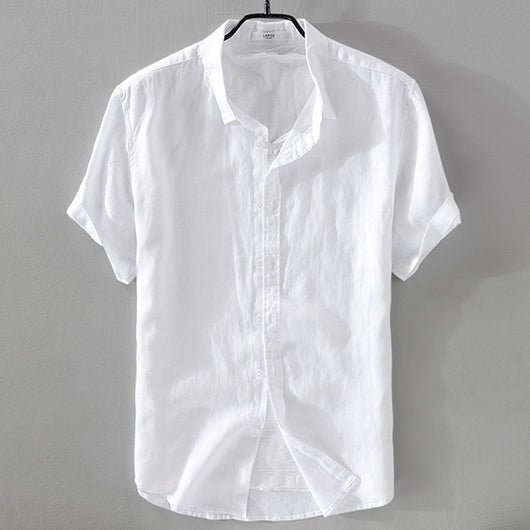 Camisa de Lino Puro Manga Corta Transpirable para Hombre - Image 7