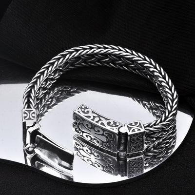 Pulsera de Plata S925 Trenzada Ancha para Hombre con Cierre Entrelazado - Image 9
