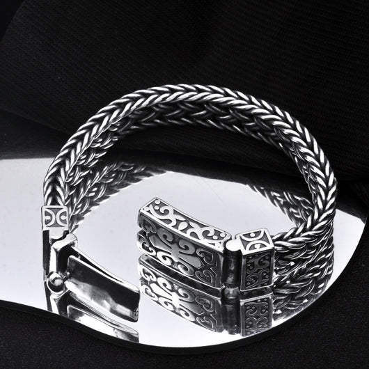 Pulsera de Plata S925 Trenzada Ancha para Hombre con Cierre Entrelazado - Image 9