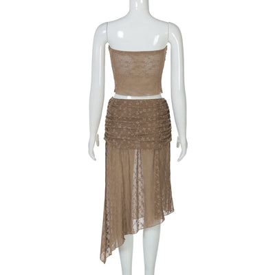 Falda Envolvente Midi de Encaje de Nylon con Corte Irregular - Image 21