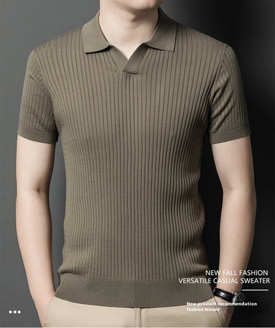 Camiseta de Seda Mulberry para Hombre - Cuello Solapa Manga Corta Lujo Casual - Image 21