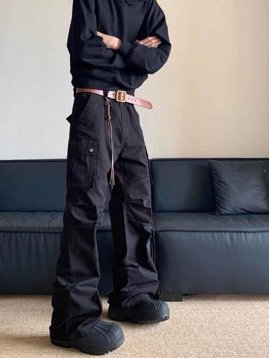 Pantalones Cargo Retro Múltiples Bolsillos Hombre Corte Recto Paracaidista - Image 4