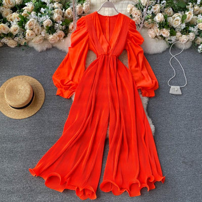 Vestido Retro Hada Cuello V Manga Abullonada Cintura Ajustada - Image 2