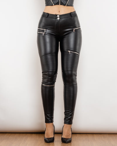 Pantalones de Cuero Smocking Negro Mate para Mujer - Image 13