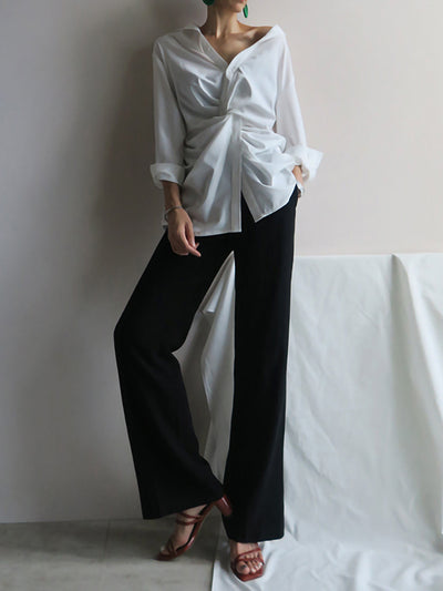 Camisa Suelta con Cuello en V Irregular - Primavera - Image 7