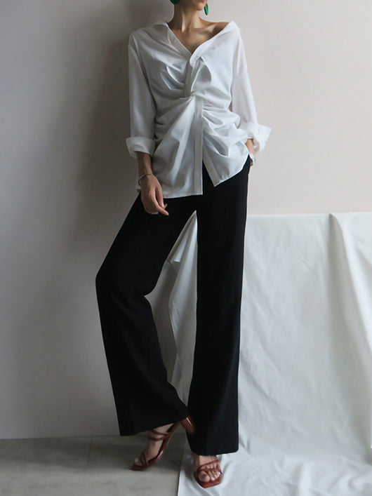 Camisa Suelta con Cuello en V Irregular - Primavera - Image 7
