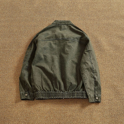 Chaqueta Bomber Retro Clásica con Cuello Tipo Snap - Lavada y Versátil - Image 3