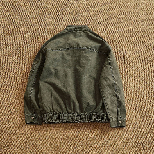 Chaqueta Bomber Retro Clásica con Cuello Tipo Snap - Lavada y Versátil - Image 3