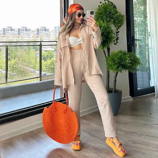Conjunto Elegante: Blusa Suelta Manga Larga + Pantalón Ajustado Cintura Alta - Image 12