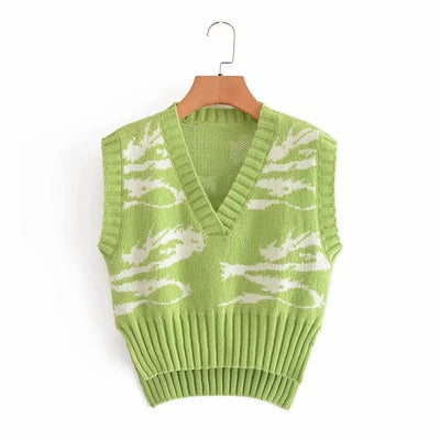 Chaleco Tejido Jacquard Totem Mujer - Escote V, Laterales Abiertos, Largo Asimétrico