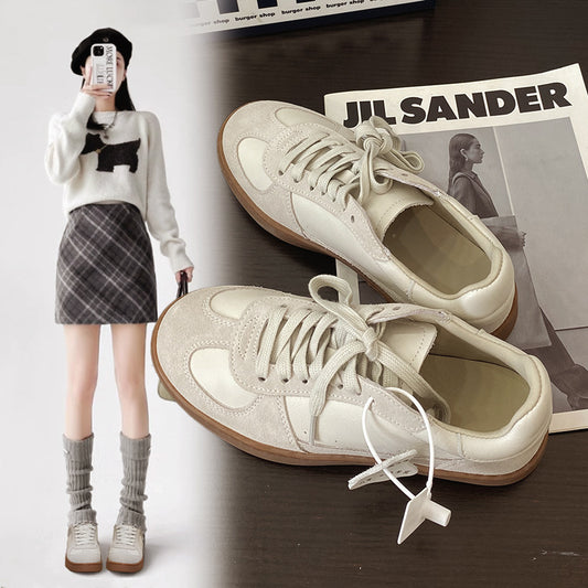 Zapatillas Blancas de Cuero Retro Transpirables Estilo Preppy Casual
