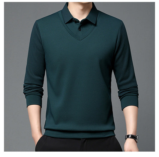 Playera Casual de Negocios con Efecto Dos Piezas y Mangas Rayadas - Image 30