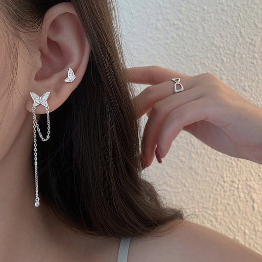 Aretes Mariposa Asimétricos con Borlas para Mujer
