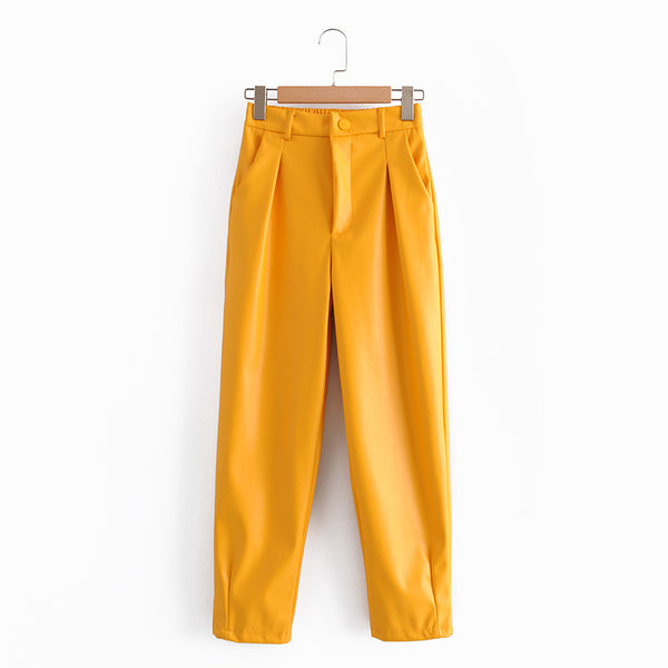 Pantalones PU con Cintura Elástica - Estilo Cuero Sintético Primavera