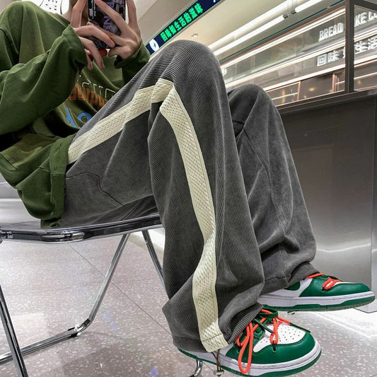 Pantalones de Pana Negros con Costuras Estilo Americano