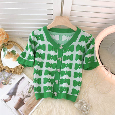 Cardigan Corto Tejido con Lazo y Detalles de Perlas - Ajustado y Versátil - Image 8