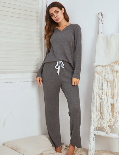 Conjunto de Pijama Largo Mujer - Traje de Descanso Cuello V - Image 3