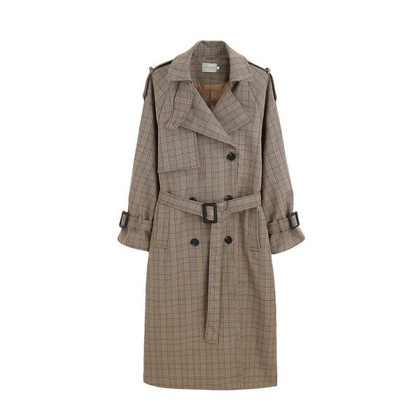 Chaqueta Impermeable Cuadrillé Larga Doble Botonadura Corte Holgado