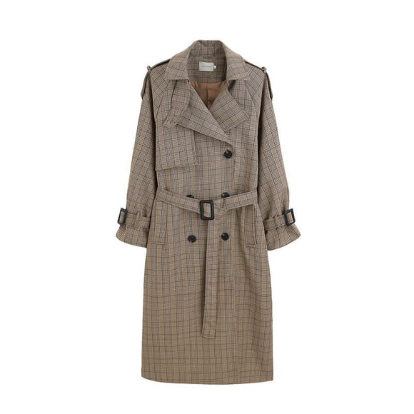 Chaqueta Impermeable Cuadrillé Larga Doble Botonadura Corte Holgado