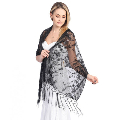 Chal de Gala Elegante con Lentejuelas y Borlas para Novia - Image 39