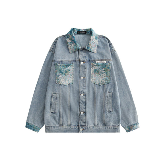 Chaqueta de Mezclilla Suelta Estampada para Parejas