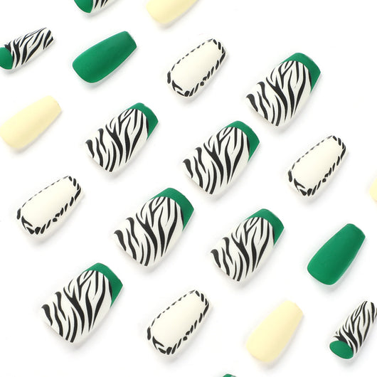Uñas Postizas Diseño Rayas Francesas Verde y Negro - Image 11