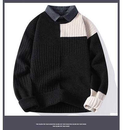 Suéter Tejido Holgado con Cuello Camisero para Hombre - Otoño e Invierno - Image 11