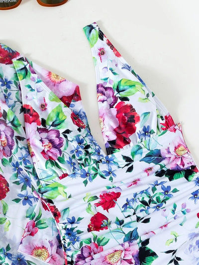 Traje de Baño Tres Piezas con Estampado Botánico Plisado - Image 2
