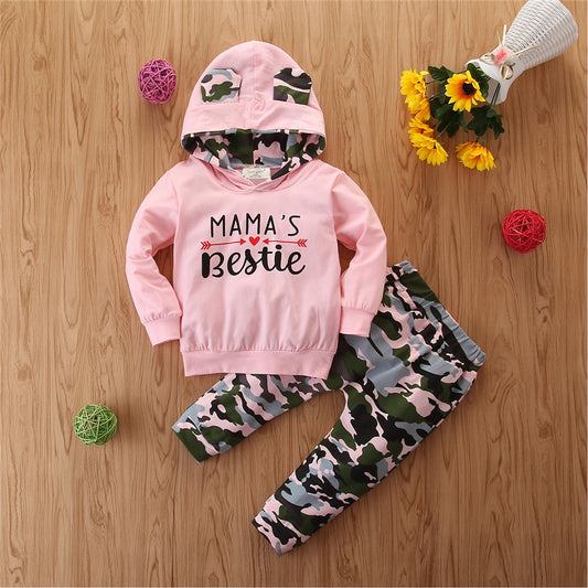 Conjunto de Sudadera con Capucha y Pantalón Camuflado para Niña - Estilo Primavera Otoño