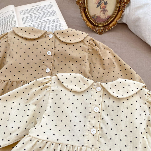 Mameluco Bebé Niña Pana con Lunares y Solapa a Juego - Traje Largo para Gatear - Image 14
