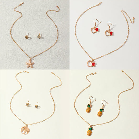 Conjunto de Aretes y Collar con Estrella de Cinco Puntas y Piña - Diseño Moderno - Image 20