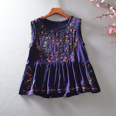 Blusa Retro Holgada con Bordado Floral - Image 3