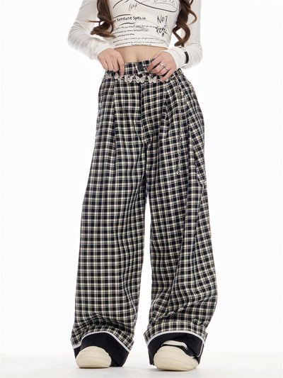 Pantalón Cuadros Mujer Cintura Alta Recto Holgado - Image 21