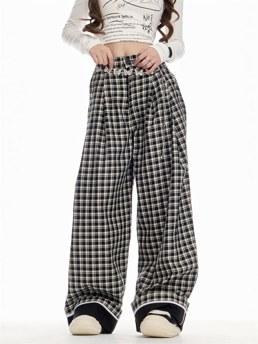 Pantalón Cuadros Mujer Cintura Alta Recto Holgado - Image 21
